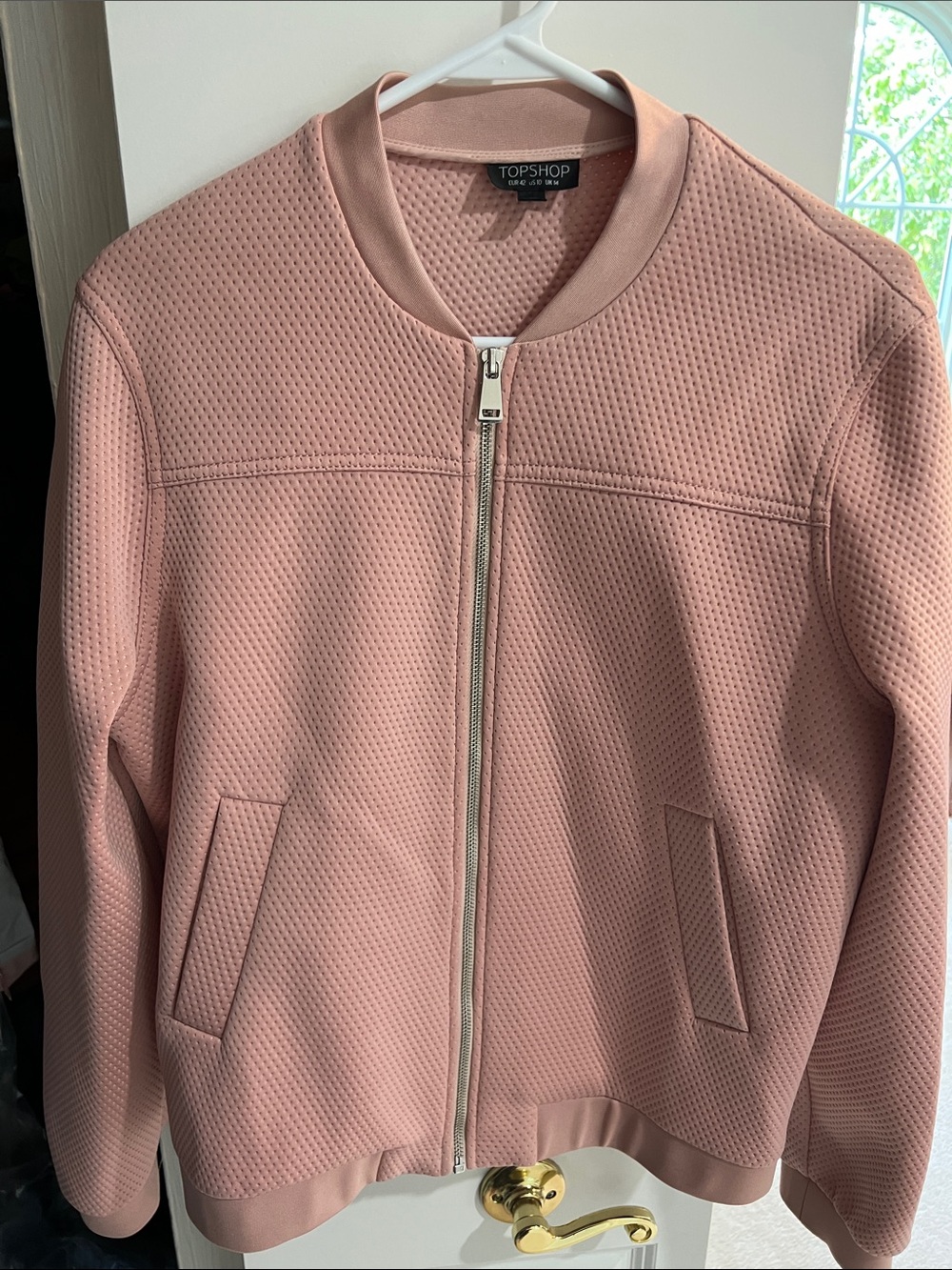 Topshop Dusty Rose Textured Bomber Jacket